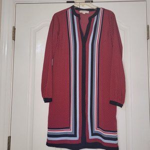 Michael Kors Size Medium‎ Red Black Long Sleeve Dress Shift Career Belt Missing